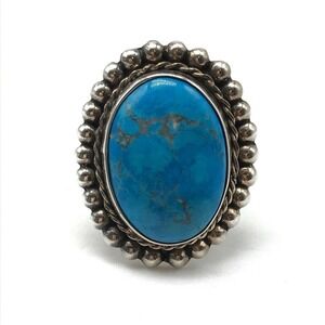 Vintage 925 Sterling Silver Large Chunky Turquoise Statement Ring Size 7